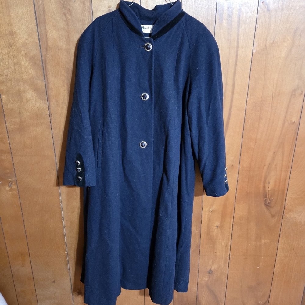Mackintosh Vintage Size Large Womens Luxury Wool Pea Coat Blue Long Coat